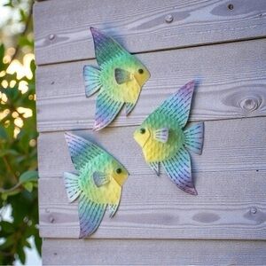 Wall Art Metal Plaques, Indoor-Outdoor Coastal Angelfish. Nautical. Set of 3